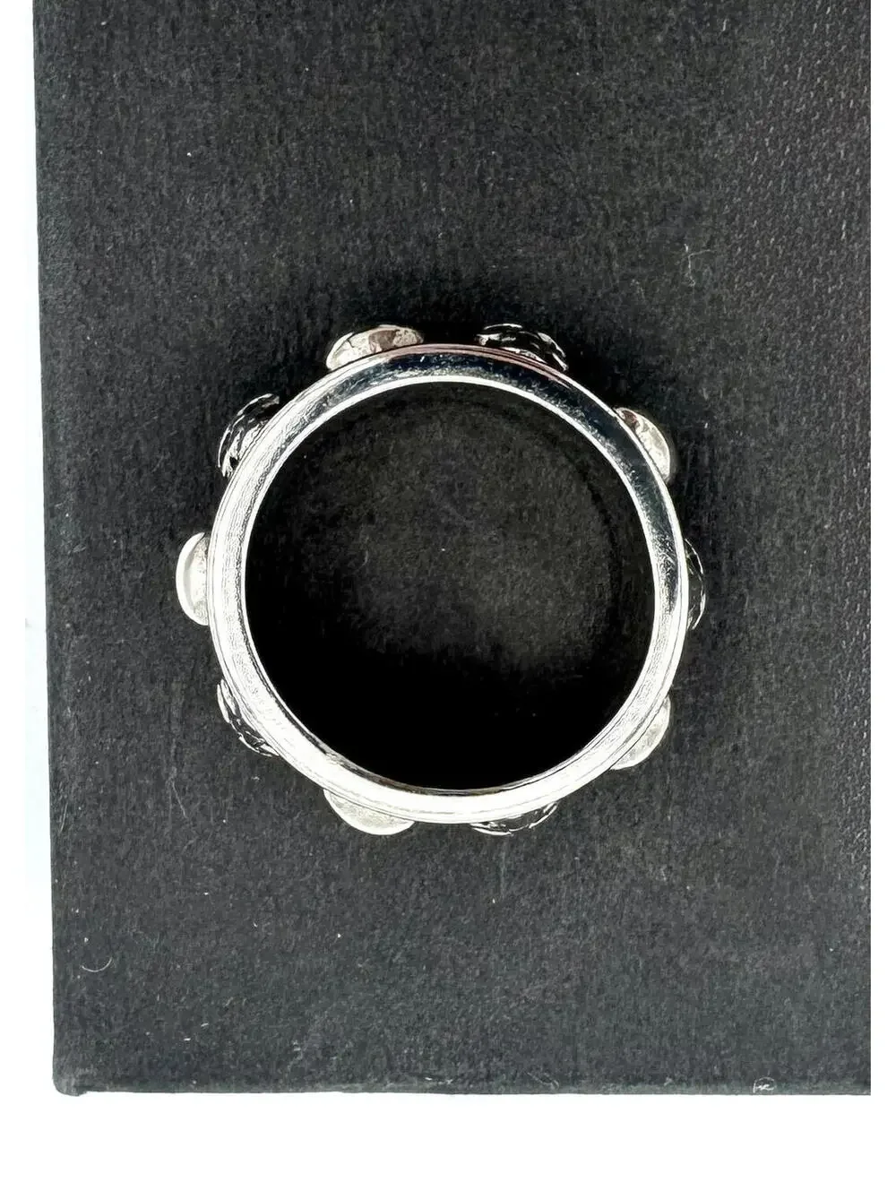 Men's stainless steel with black enamel chunky skull head band ring